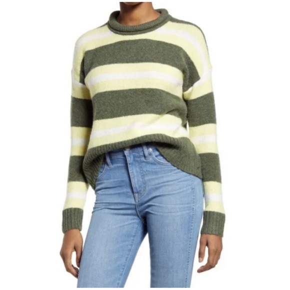 MADEWELL Striped Fulton Pullover Sweater WOOL BLEND. Color: Heather Gras… - Picture 3 of 11